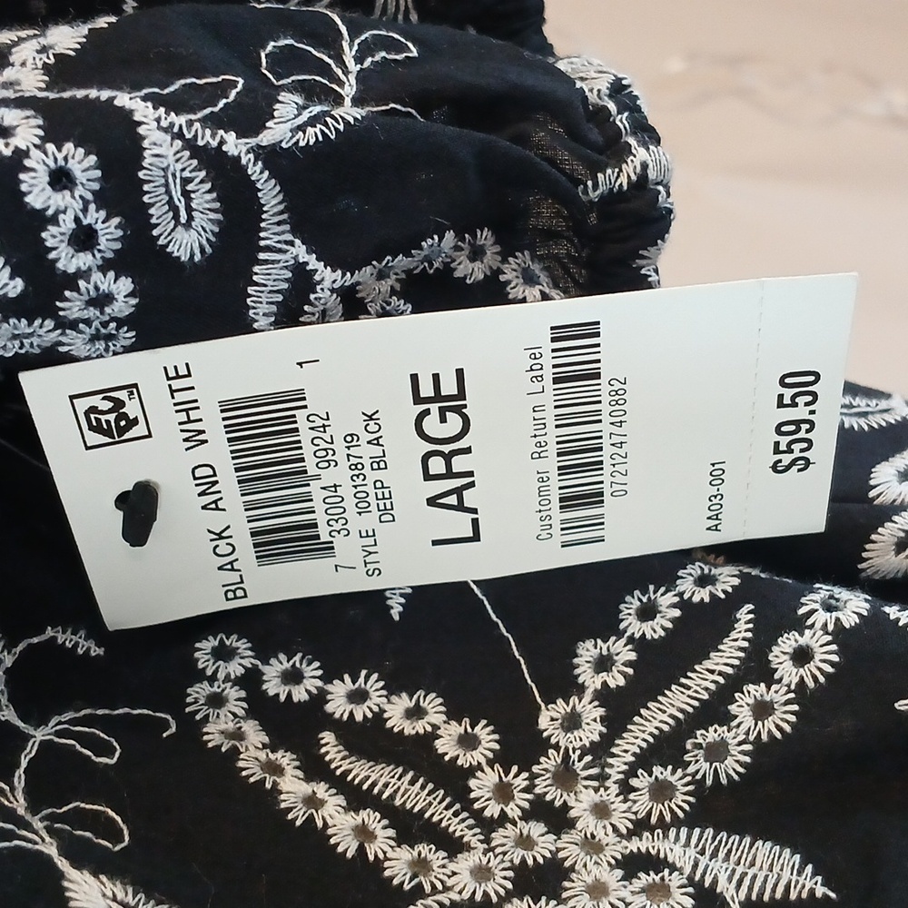 INC Nwt Women's Black And Embrodered White Leaf Print Boho Chic Blouse Large - Picture 9 of 12